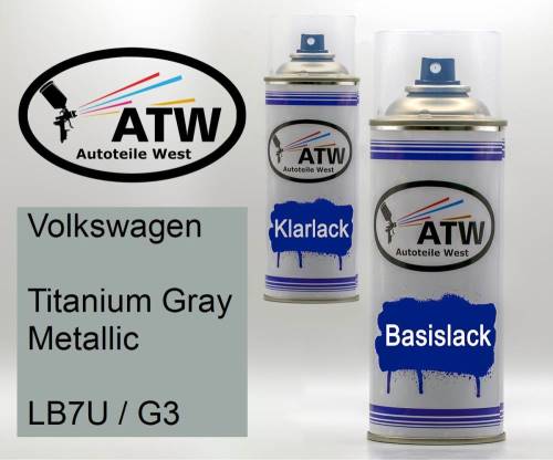 Volkswagen, Titanium Gray Metallic, LB7U / G3: 400ml Sprühdose + 400ml Klarlack - Set, von ATW Autoteile West.